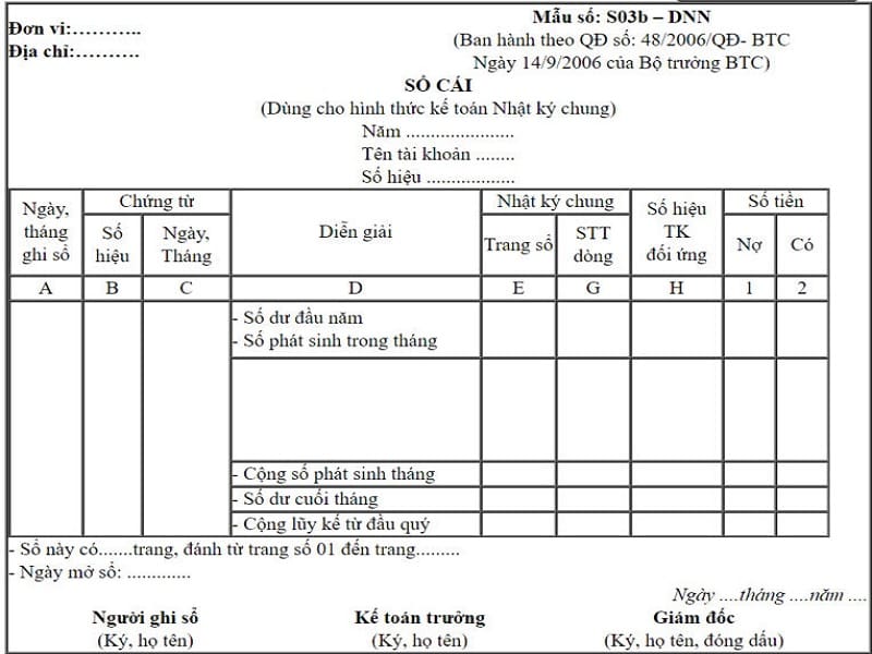 Mẫu Sổ Cái Chung Theo Quyết định 48